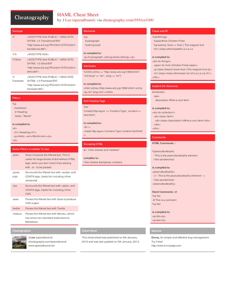 Haml Cheatsheet | PDF | Html | Xhtml
