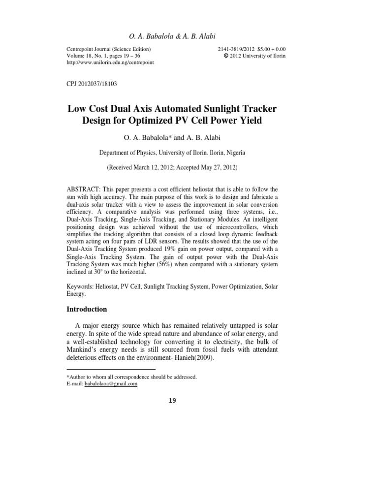 Low Cost Dual Axis Automated Sunlight Tracker | PDF | Solar Energy ...