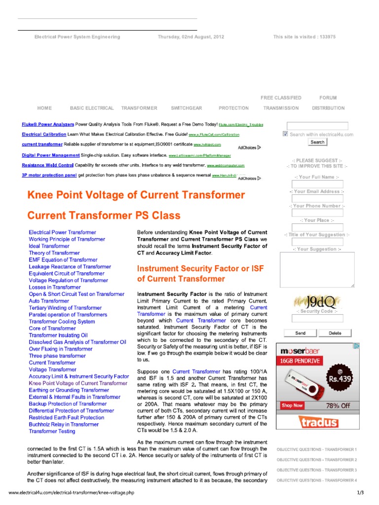 Knee Point Voltage of Current Transformer PS Class PDF