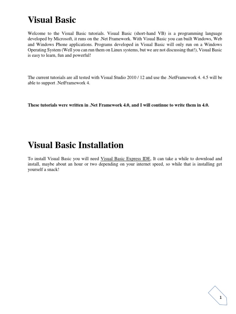 Visual Basic Tutorial | PDF | Visual Basic .Net | Microsoft Visual Studio
