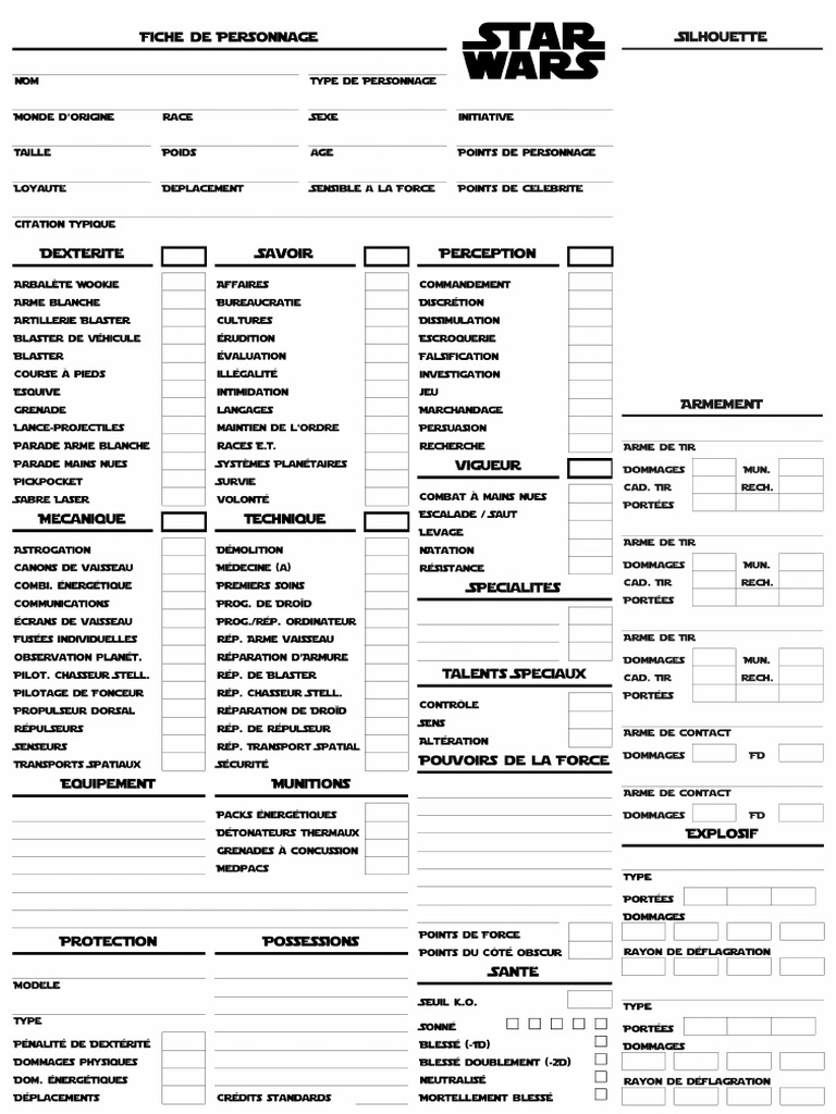 Fiche De Personnage Star Wars D6