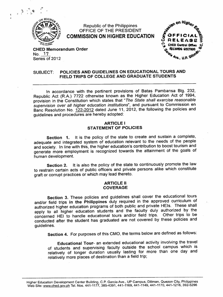 CHEd Guidelines on Field Trips
