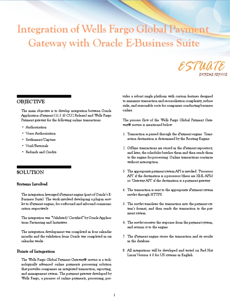 Wells Fargo Wells Fargo Global Payment Gateway With Oracle EBusiness