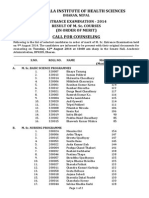 BPKIHS 2014 M.Sc. Entrance Exam Results