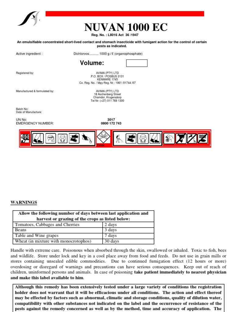 Product Information Sheet for Nuvam 1000 EC, an Emulsifiable ...
