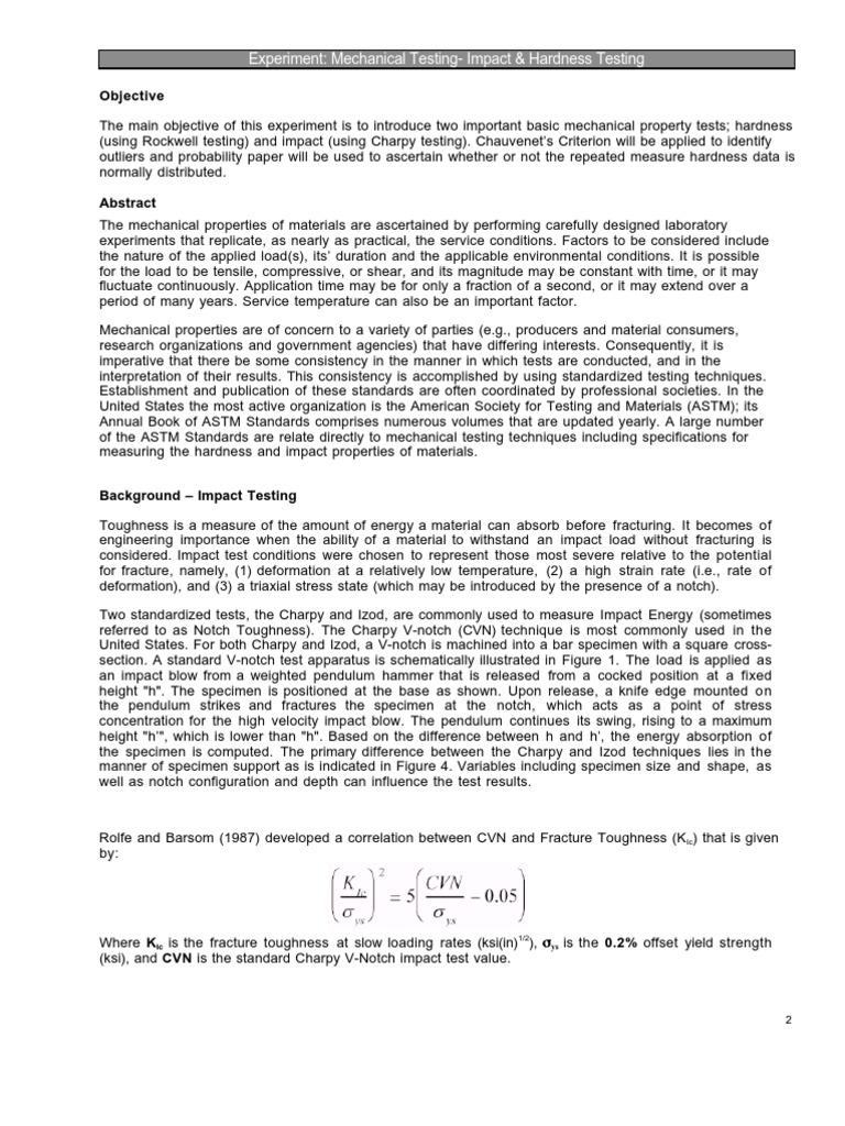 Rockwell Hardness Test PDF Hardness Normal Distribution
