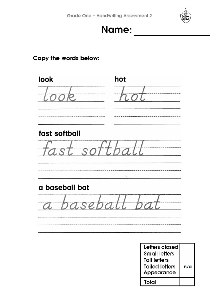 Handwriting Assessment 2 | PDF