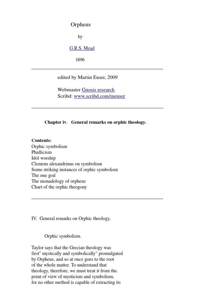 G.R.S. Mead's Orpheus, Chapter Four PDF Orpheus Pythagoras