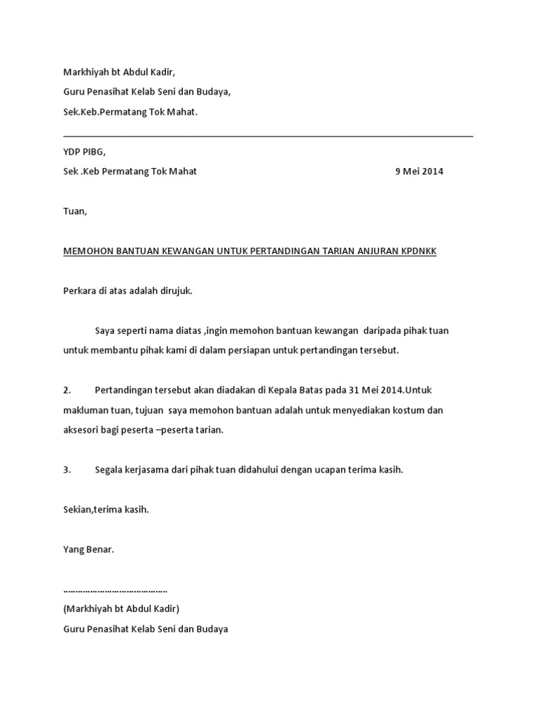 Contoh Surat Permohonan Bantuan Rumah Jabatan Zakat