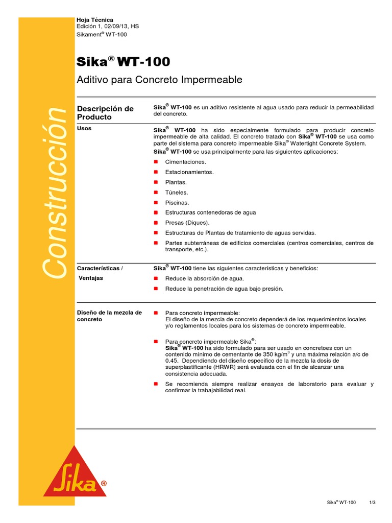 Ht Sika Wt 100 Permeabilidad Ciencias De La Tierra Hormigon