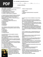 Avaliação Reforma Protestante e Renascimento 2014 2 Serie e.m.