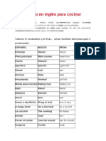 Vocabulario en Inglés para Cocinar