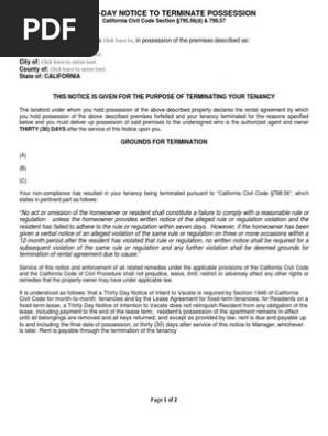 California 30 Day Notice