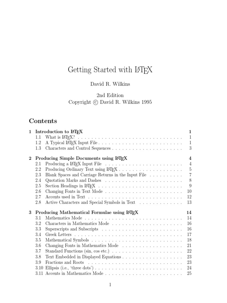 Getting Started With L TEX: A David R. Wilkins 2nd Edition | PDF ...