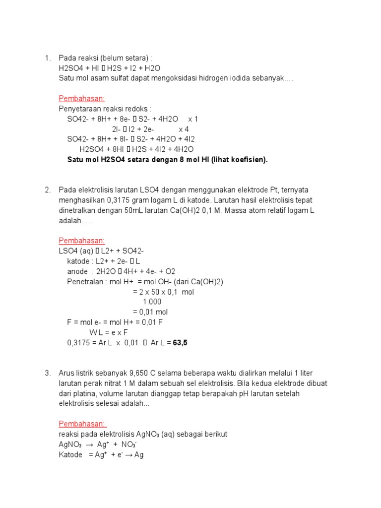 Soal Sel Elektrokimia