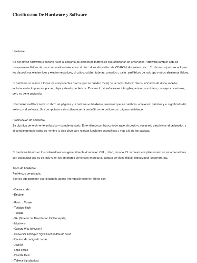 Clasificación de Hardware y Software | PDF | Hardware de la computadora ...