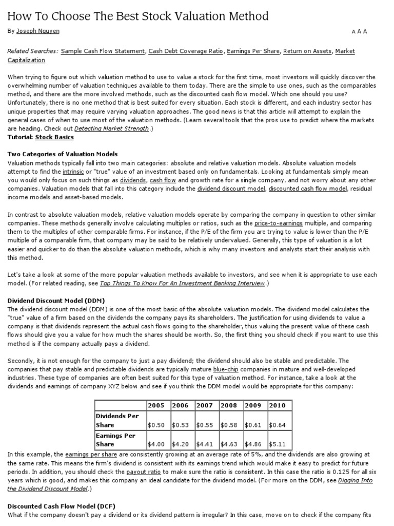 How to Choose the Best Stock Valuation Method Stock Valuation