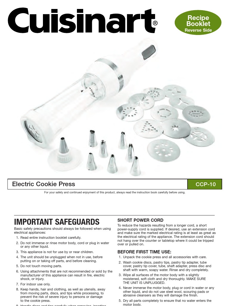 Cuisinart Cookie Press Ccp 10 Manual Cakes Dough