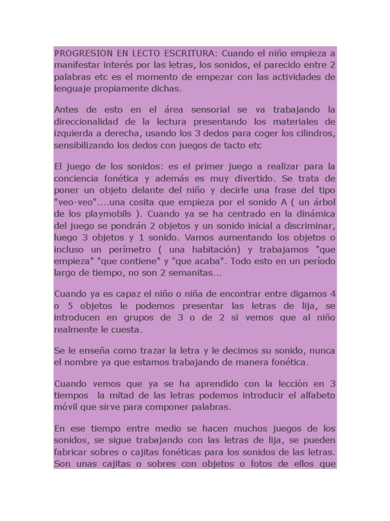 Progresion en Lecto Escritura | PDF | Escritura