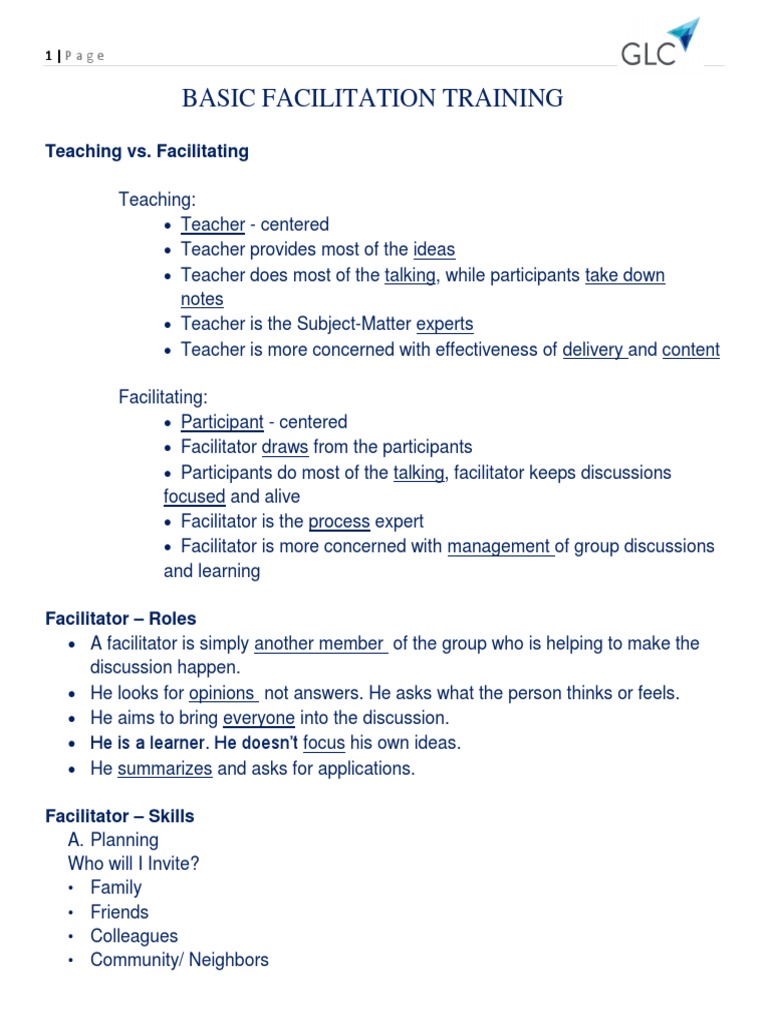 Basic Facilitation Training Guide | PDF | Facilitator | Nonverbal ...