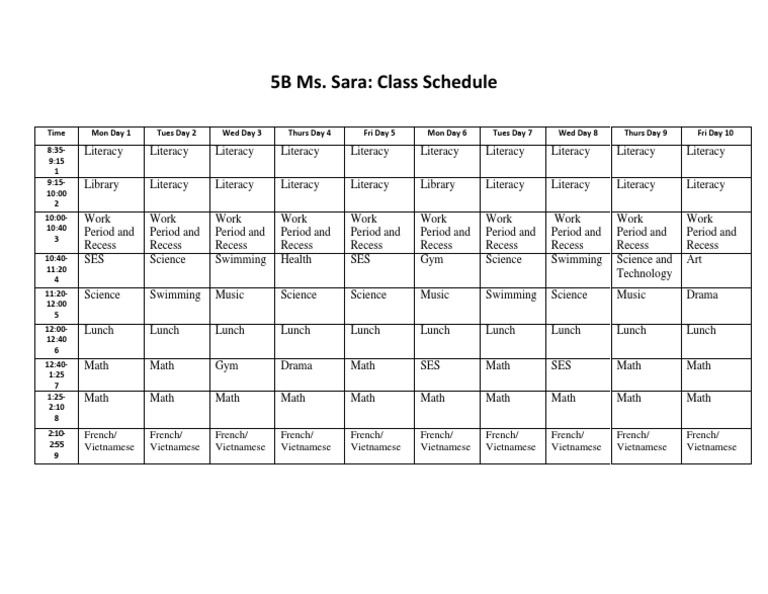 Grade 5B Class Schedule | PDF