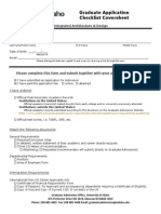 Graduate Application Checklist Coversheet: Last Name/Family Name First Name Middle Name