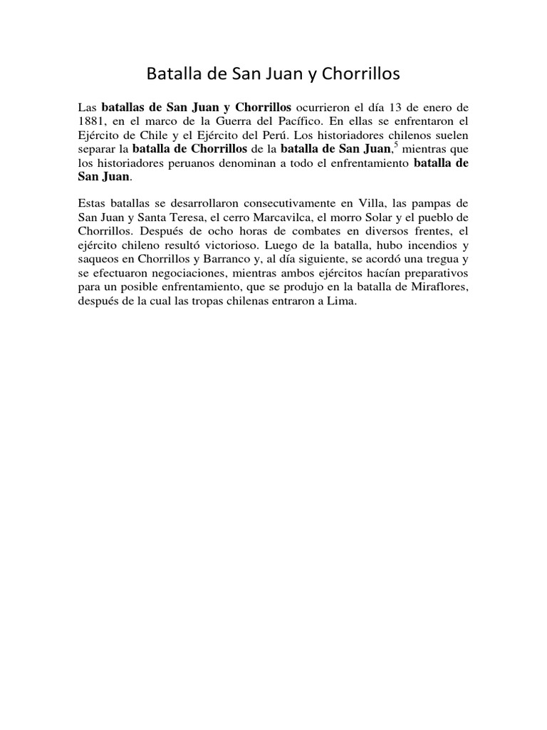 Batalla de San Juan y Chorrillos | PDF