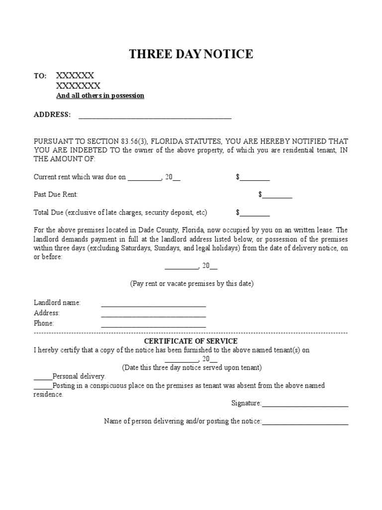 Florida 3-Day Rent Payment Notice | PDF | Law