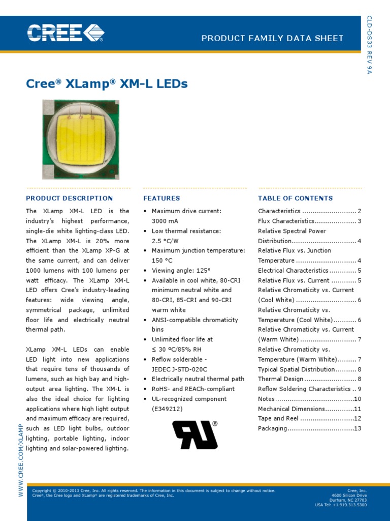 Cree Xlamp XM-L Leds: Product Family Data Sheet | PDF | Light Emitting ...