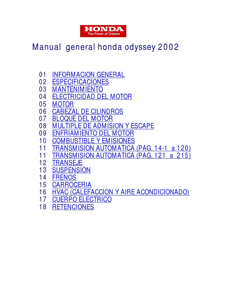 2002 Honda Odyssey General Manual | PDF | Wellness | Science