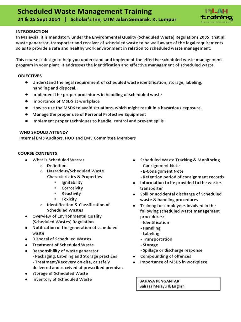 Scheduled Waste Management Pdf Waste Business