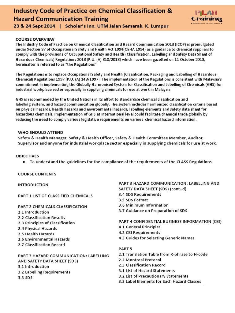 Industry Code of Practice On Chemical Classification & Hazard