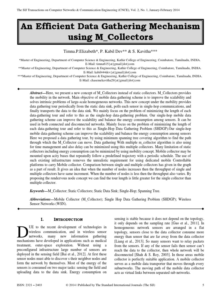 An Efficient Data Gathering Mechanism Using M - Collectors | PDF ...