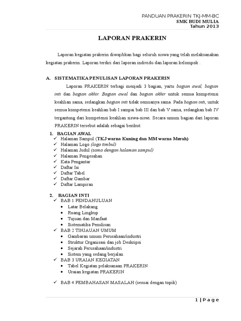 Contoh Laporan Pkl