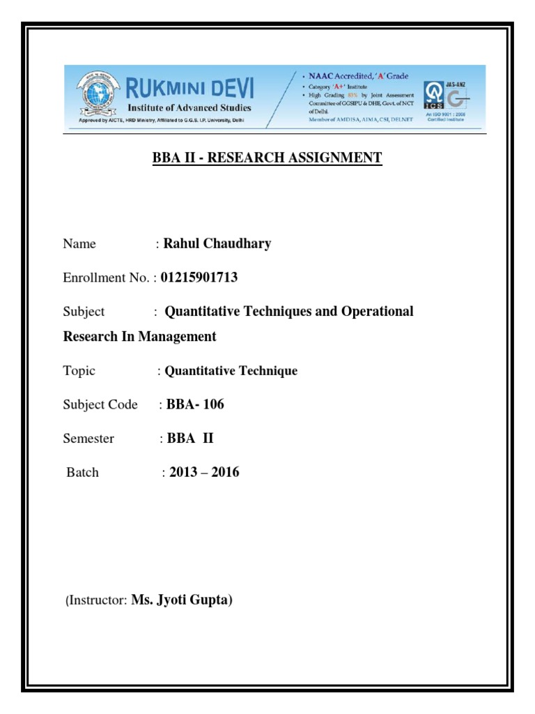 Bba Ii - Research Assignment: Quantitative Technique | PDF ...
