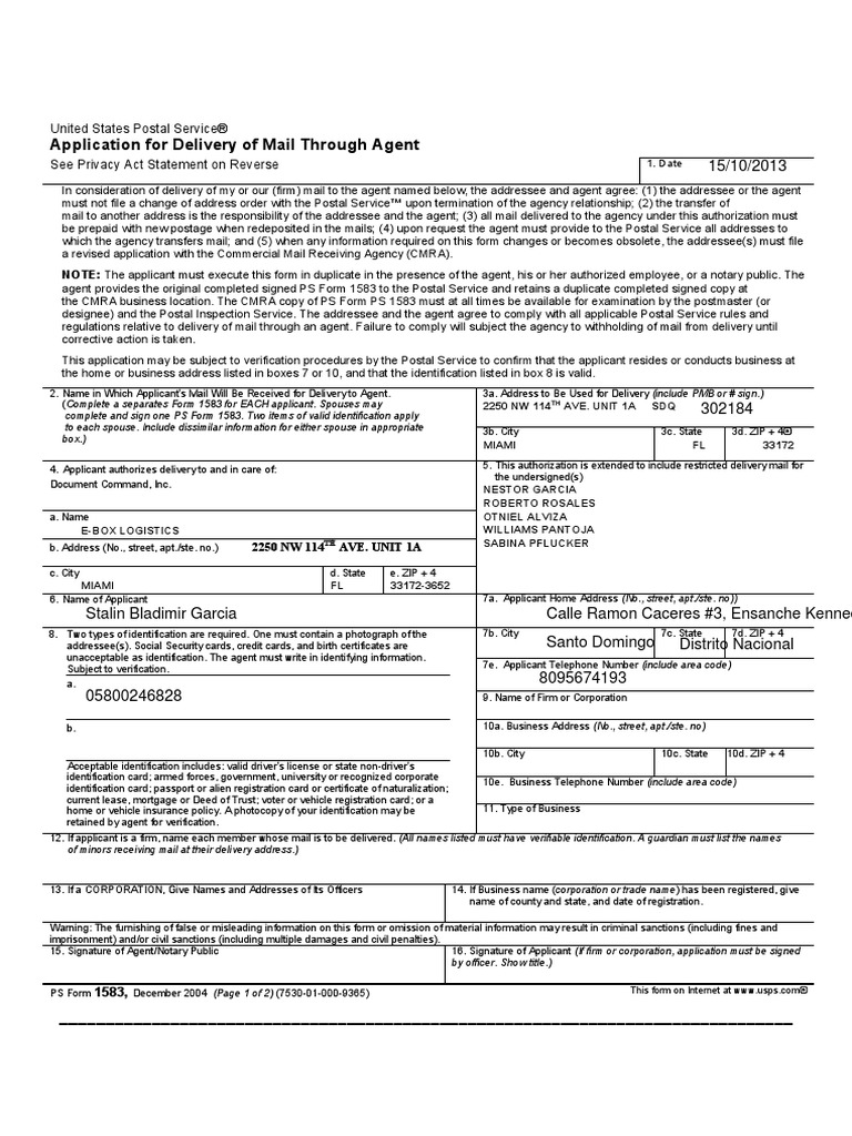 form 1583 | pdf | united states postal service | mail