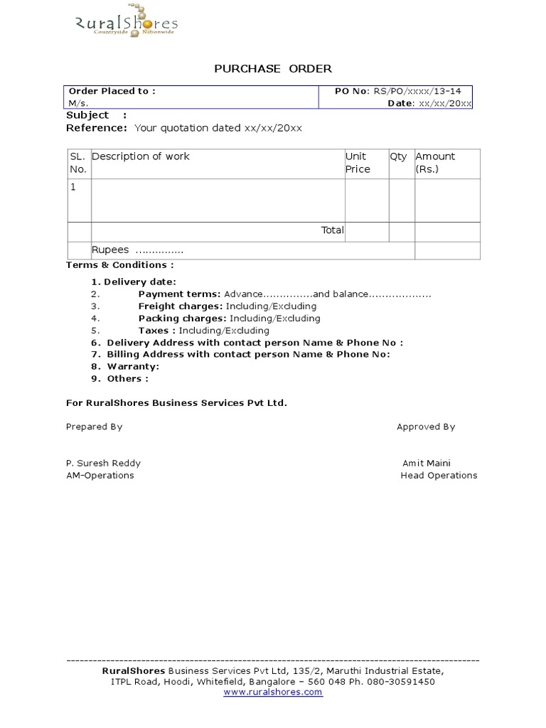 Purchase Order Quotation Template | PDF