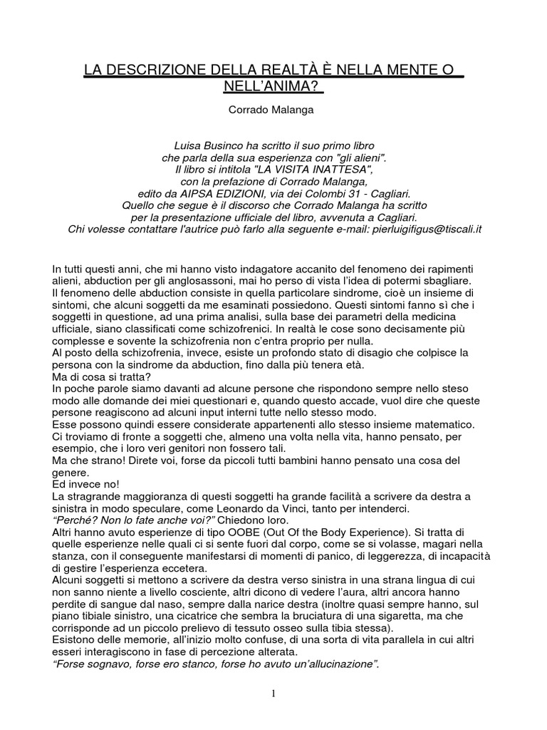 LA DESCRIZIONE DELLA REALTA... E' Nella Mente o Nell'anima | PDF