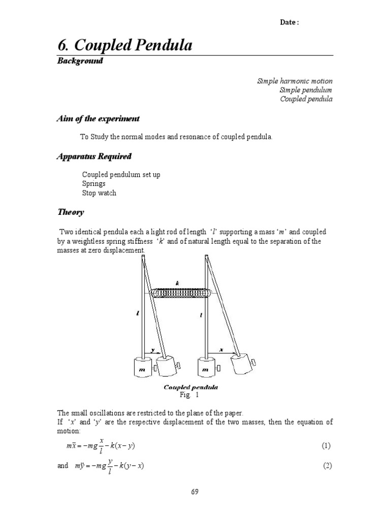 Coupled Pendula Experiment Pdf Pendulum Normal Mode
