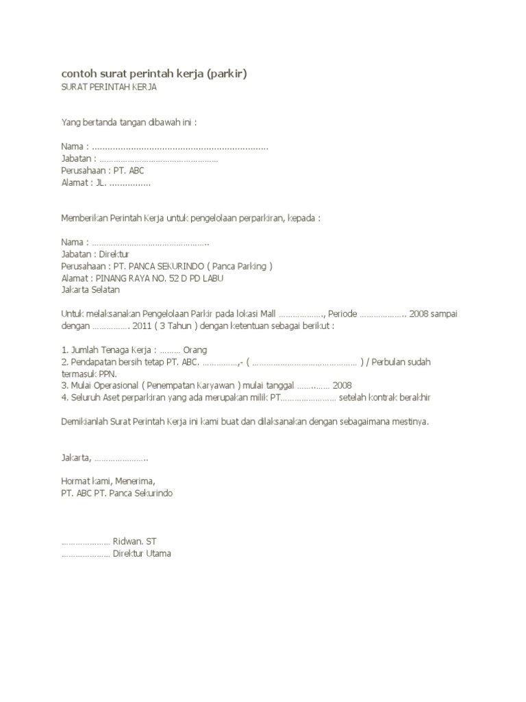Contoh Dokumen Surat Perintah Kerja