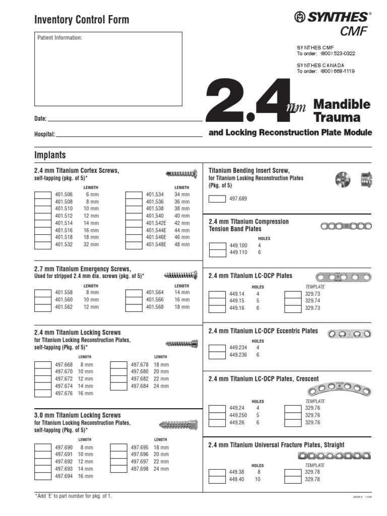 Synthes Inventory Control Form | PDF | Equipment | Manufactured Goods