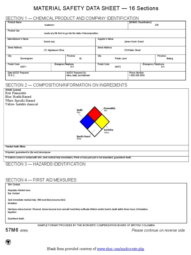 msds form Working Conditions Labour Relations