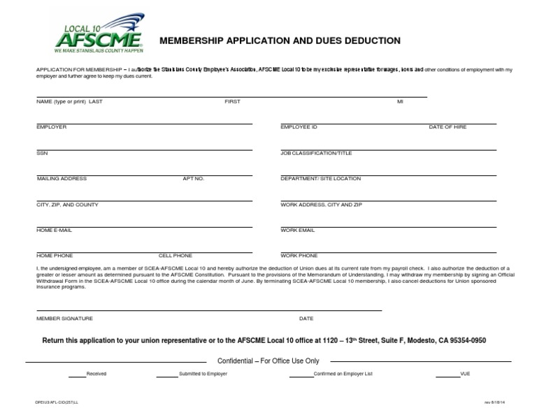 Membership Application for Union Dues | PDF