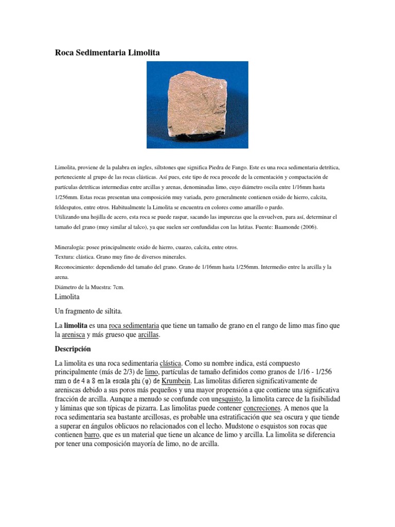 Roca Sedimentaria Limolita | PDF | Roca clástica | Arcilla