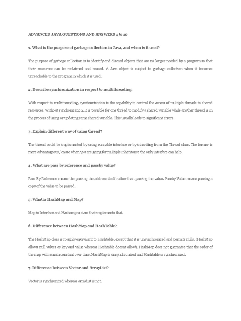 Advanced Java Questions and Answers 1 To 10 | Download Free PDF | Class ...