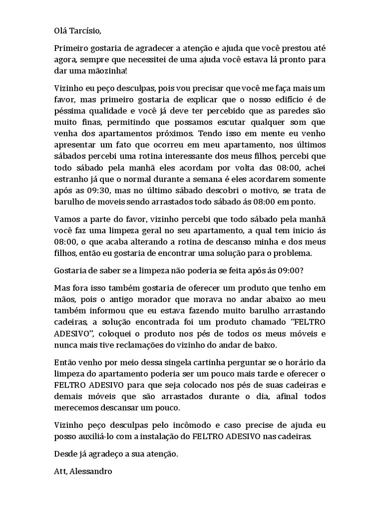 Modelo de Carta Para Reclamação do Comportamento do Vizinho Barulhento.docx