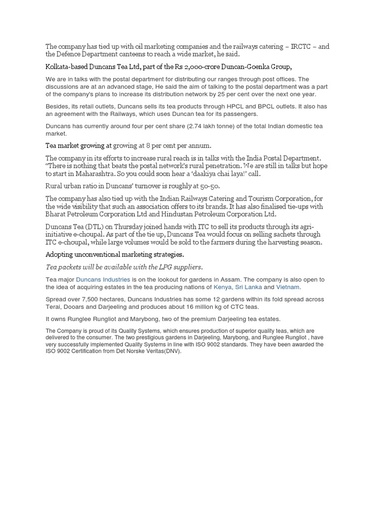 Duncans Tea Ltd Expands Distribution Network | PDF | Tea | Economies