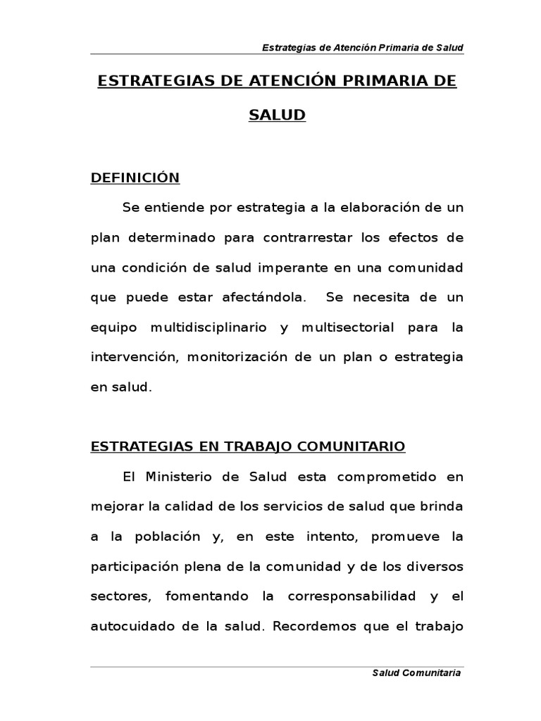 Estrategias de Atención Primaria en Salud | PDF | Educación primaria ...