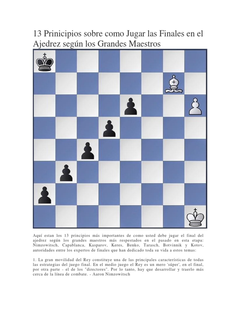 13 Prinicipios sobre como Jugar las Finales en el Ajedrez según los