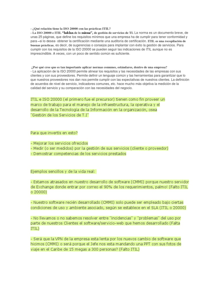 Relación entre ISO 20000 e ITIL | PDF | Itil | Informática